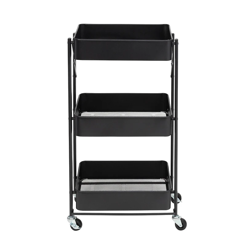 Honey Can Do Black 3-Tier Folding Cart with Wheels
