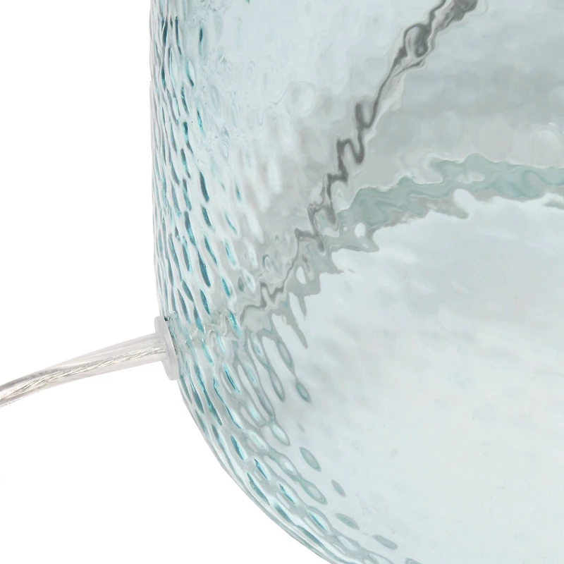 Lalia Home 20" Clear Blue Hammered Glass Jar Table Lamp with White Shade