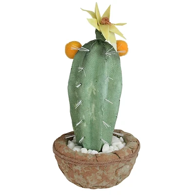 12" Southwestern Style Potted Cactus with Yellow Flower