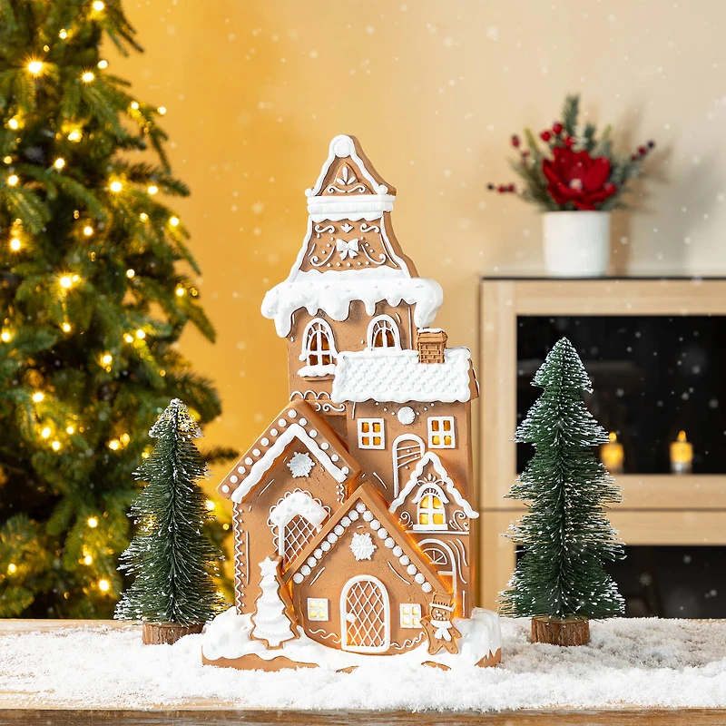 Glitzhome® 17.75" Christmas Lighted Resin Gingerbread House Table Decor