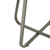 20.5" Brown Wood Beaded Accent Table with Rounded Gray Metal Base & Rattan Accent