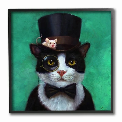 Stupell Industries Good Sir Top Hat Cat with a Mouse and A Monacle Turquoise Painting, 12" x 12"