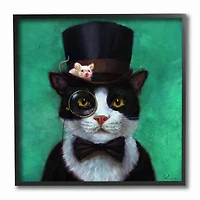 Stupell Industries Good Sir Top Hat Cat with a Mouse and A Monacle Turquoise Painting, 12" x 12"