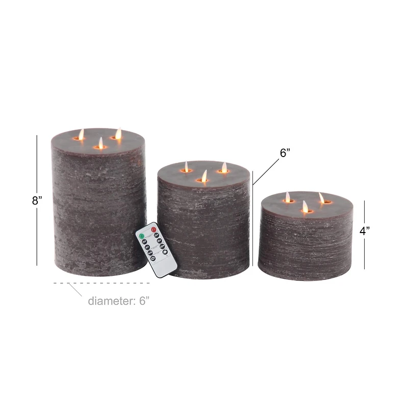 Brown Traditional Wax Flameless Pillar Candle Set