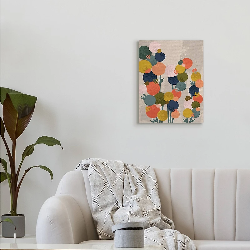 Stupell Industries Organic Shape Flowers Circular Distressed Pattern Canvas Wall Art