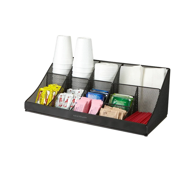 Mind Reader Black 11 Compartment Breakroom Coffee Condiment Organizer