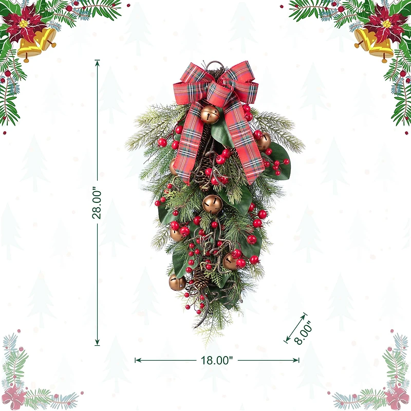 Glitzhome® 28"H Christmas Bell, Pinecone & Berry Bow Teardrop