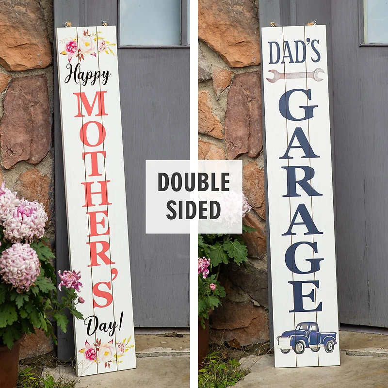 Glitzhome® 3.5ft. Double Sided Wooden Porch Sign Mother's Day & Father's Day