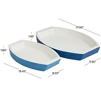 Blue & White Nesting Coastal Boat Tray Set