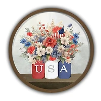 USA Mason Jar Florals Round Brown Framed Print