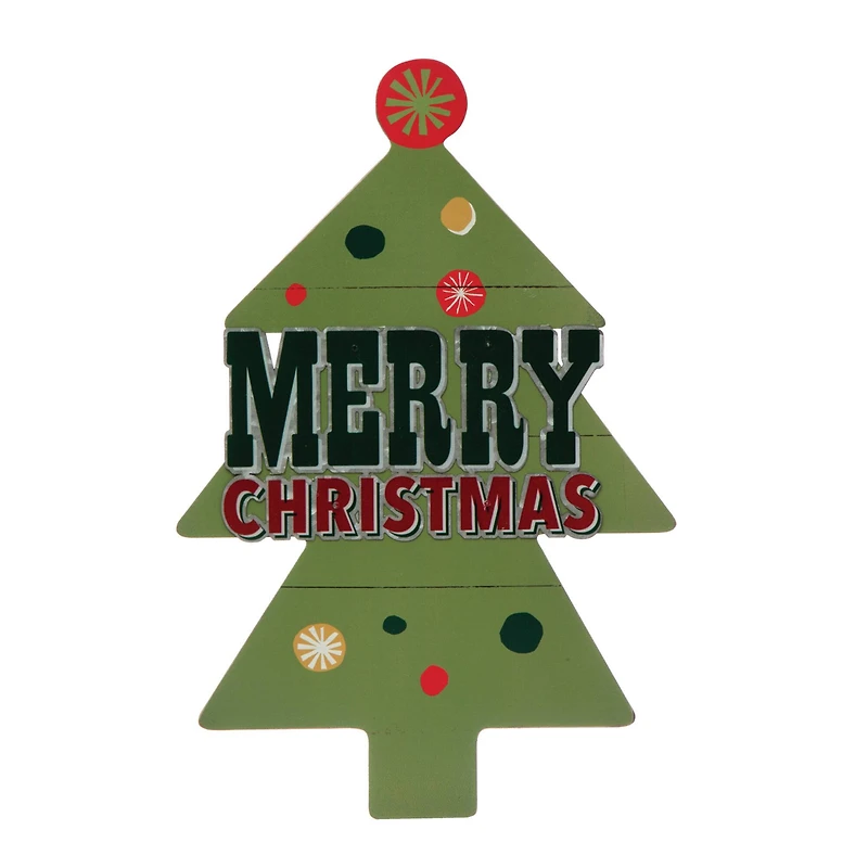 Hello Honey® 17.7" Green Merry Christmas Wood Christmas Tree Wall Décor