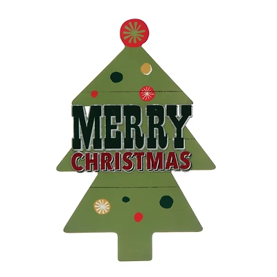 Hello Honey® 17.7" Green Merry Christmas Wood Christmas Tree Wall Décor