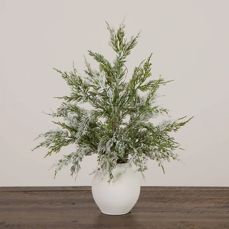 18" Pre-Lit Snowed Cypress Artificial Potted Christmas Tree