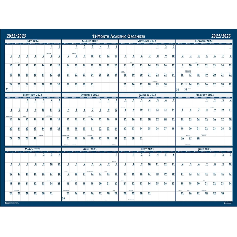 18" x 24" Laminated Reversible Academic Wall Calendar 
