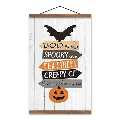 Halloween Street Names Teak Hanging Canvas