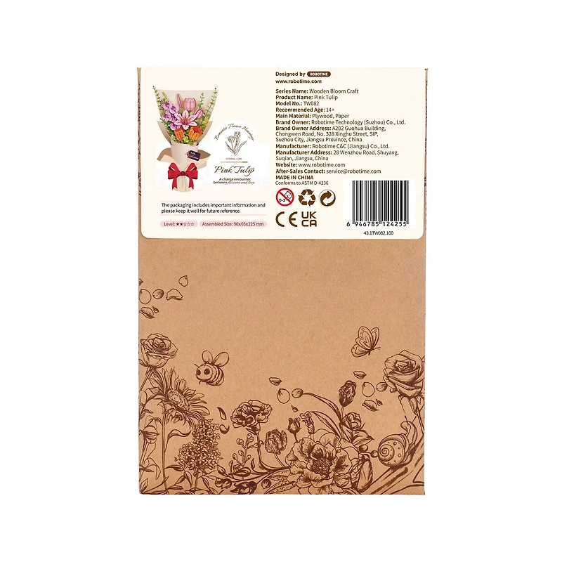 Rowood Pink Tulip Wooden Bloom Craft