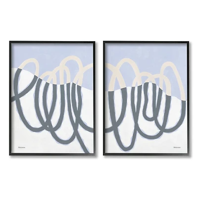 Stupell Industries Contrasting Wave Line Abstract Blue Nautical Painting Framed Wall Art