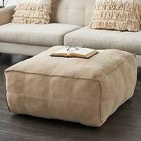 35" Leather Low Profile Square Pouf with Patchwork Design