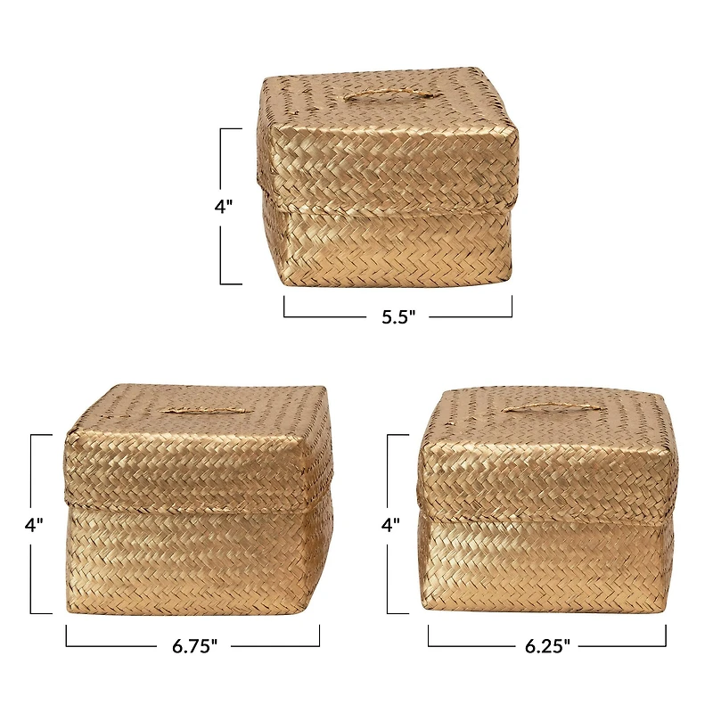 Hello Honey® Gold Hand-Woven Seagrass Baskets with Lids Set