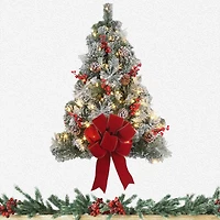 28" Pre-Lit Berry & Pinecone Flocked Artificial Wall Christmas Tree, Warm White LED Lights