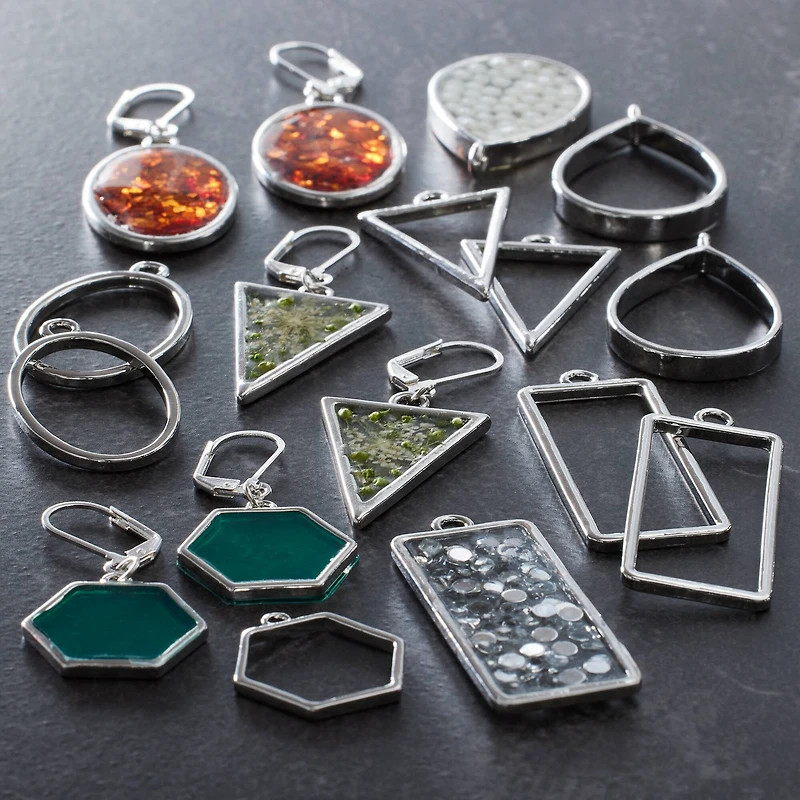 Blue Moon Studio™ UV Resin Craft Silver Simple Shapes Fillable Metal Charm Set