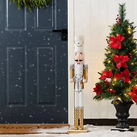 Glitzhome® 35.75"H Wooden Christmas Gold Dressed Soldier Nutcracker