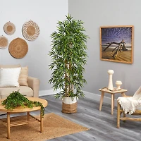 75" Bamboo Artificial Tree in Handmade Natural Jute and Cotton Planter