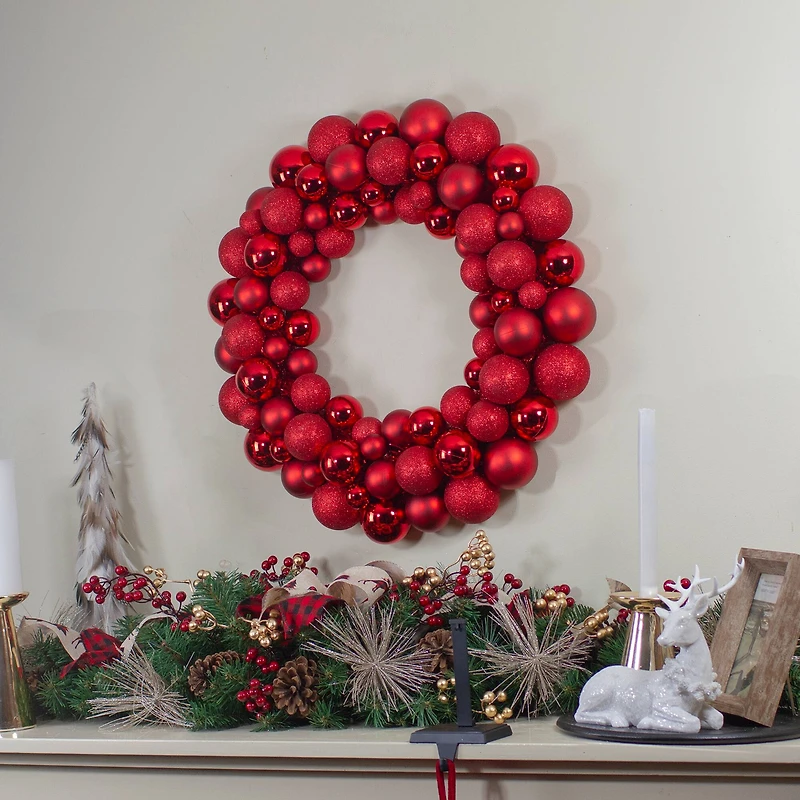 36" Red Ball Ornament Christmas Wreath