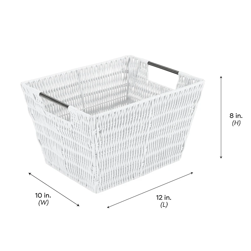 Simplify Medium White Rattan Storage Basket