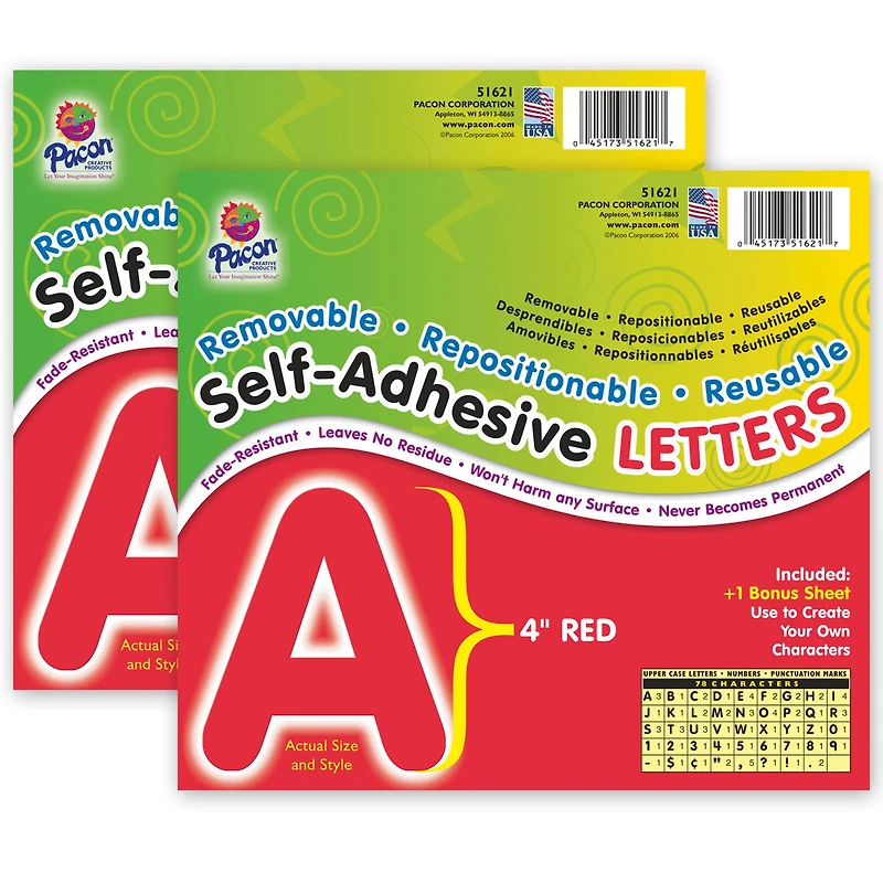 Pacon® 4" Red Puffy Self-Adhesive Letters, 2 Packs of 156