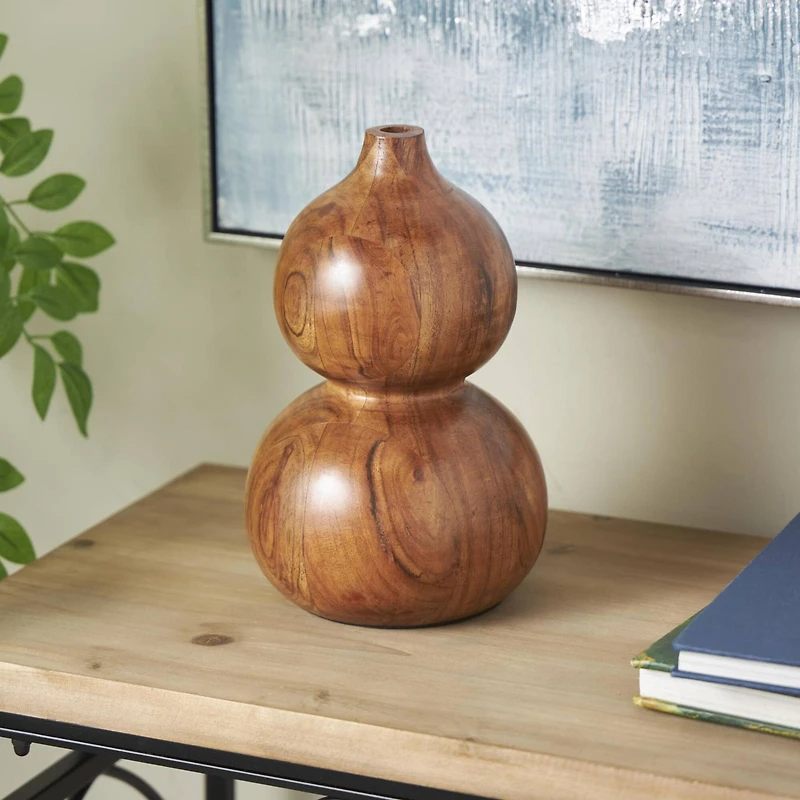 11" Brown Wood Bubble Vase with Natural Wood Grains