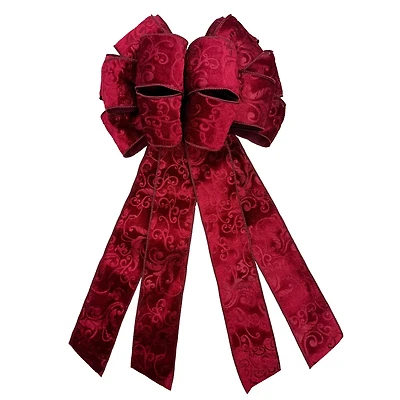 20.5" Burgundy Embossed Velvet Tree Bow by Celebrate It®