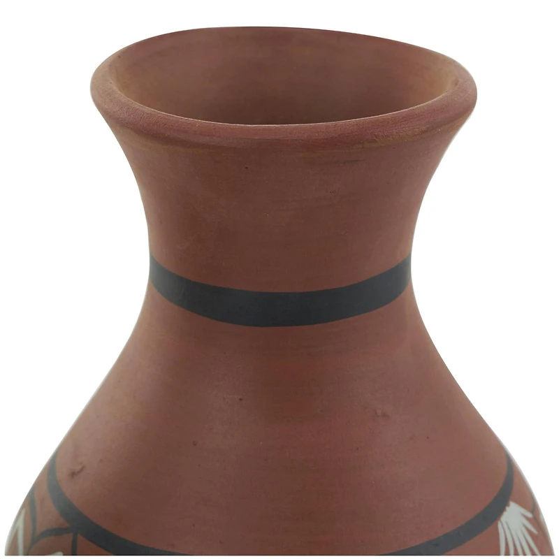 Orange Ceramic Floral Vase Set with 3 Different Patterns & Shapes