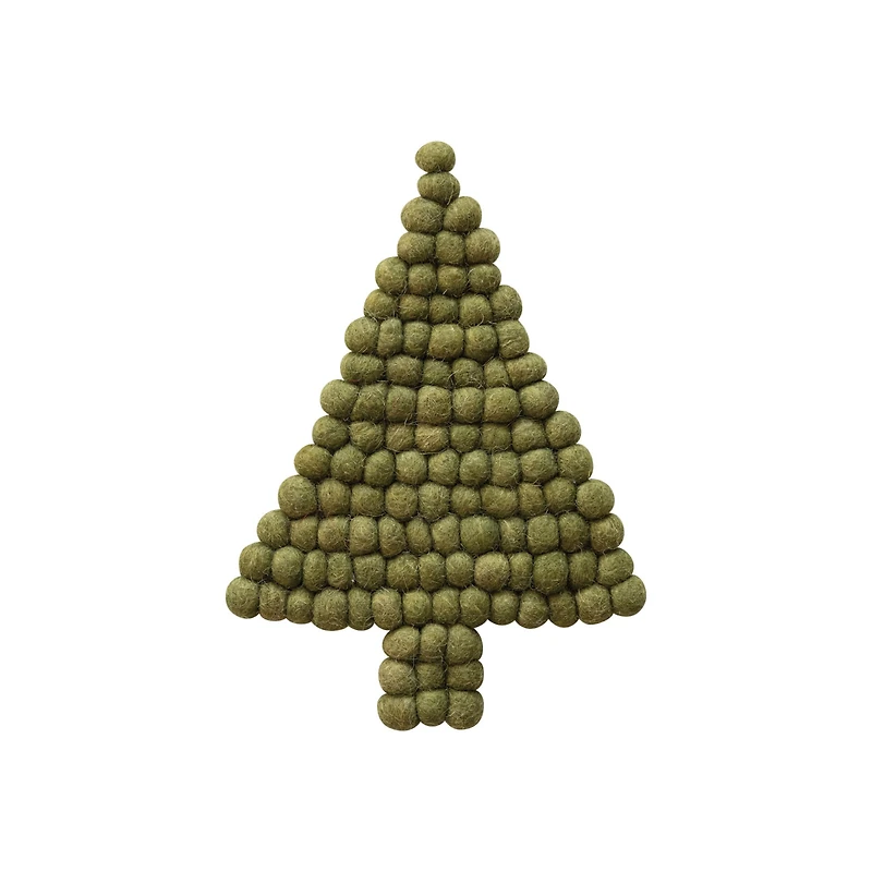 Hello Honey® 7.5" Green Handmade Wool Felt Ball Tree Trivet