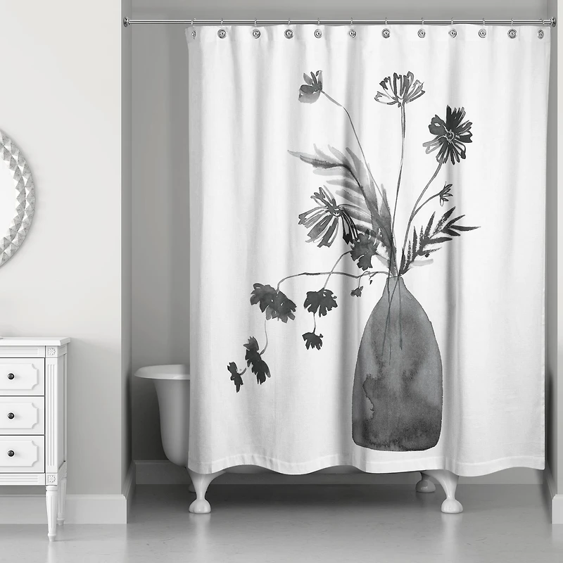 Monochromatic Floral III 71" x 74" Shower Curtain