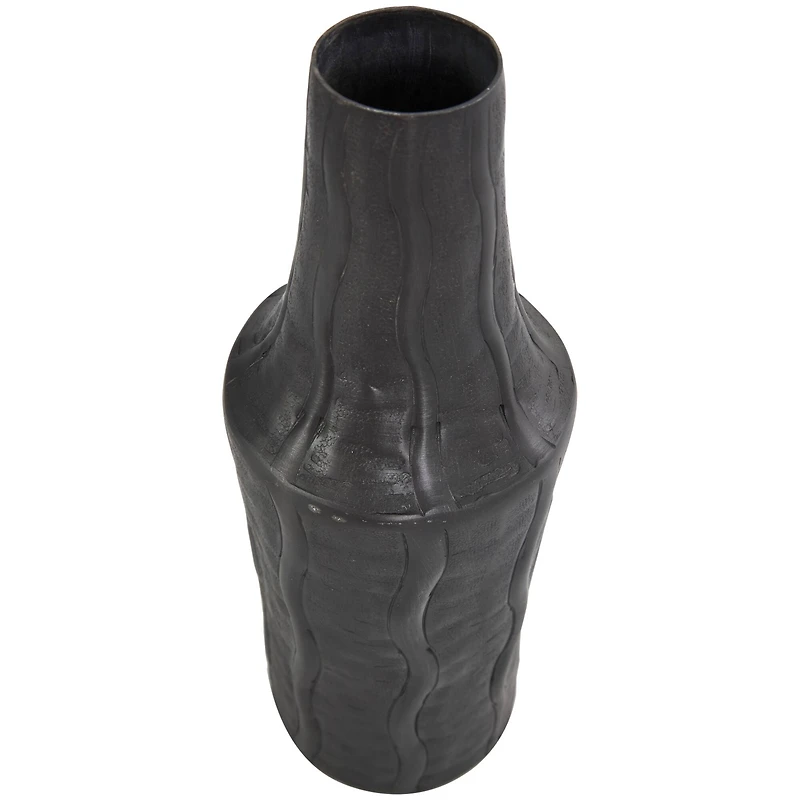 14" Black Metal Snakeskin Inspired Vase with Dimensional Wavy Accents