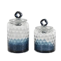 Glass Geometric Faceted Ombre Decorative Jars with Diamond Knobs