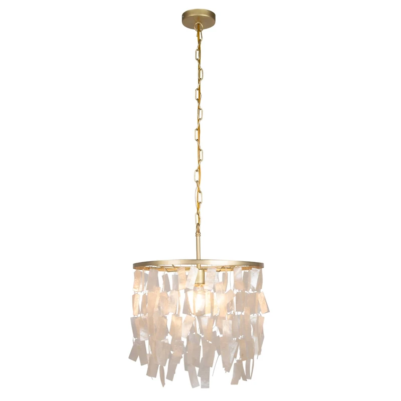 Hello Honey® Marina Round Gold Metal & Natural Capiz Chandelier Style Pendant Ceiling Light