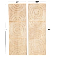 13" x 37" Light Brown Wood Geometric Carved Panel Arch Wall Décor with White Linear Markings Set 