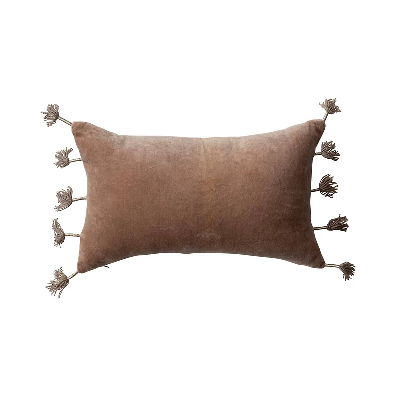 Hello Honey® 20" x 12" Brown Tasseled Cotton Velvet Lumbar Pillow