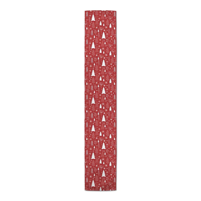 72" Winter Tree Pattern Red Poly Twill Table Runner