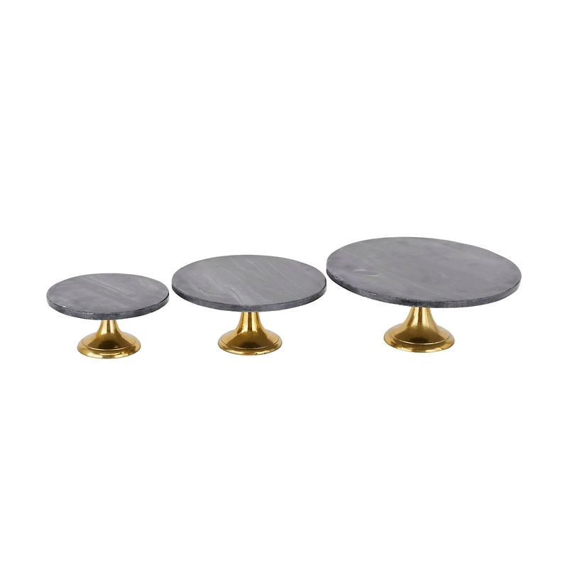 The Novogratz Set of 3 Black Aluminum Natural Cake Stand, 6" x 12" x 12"