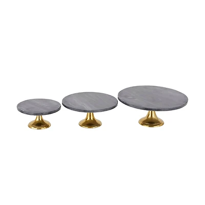 The Novogratz Set of 3 Black Aluminum Natural Cake Stand, 6" x 12" x 12"