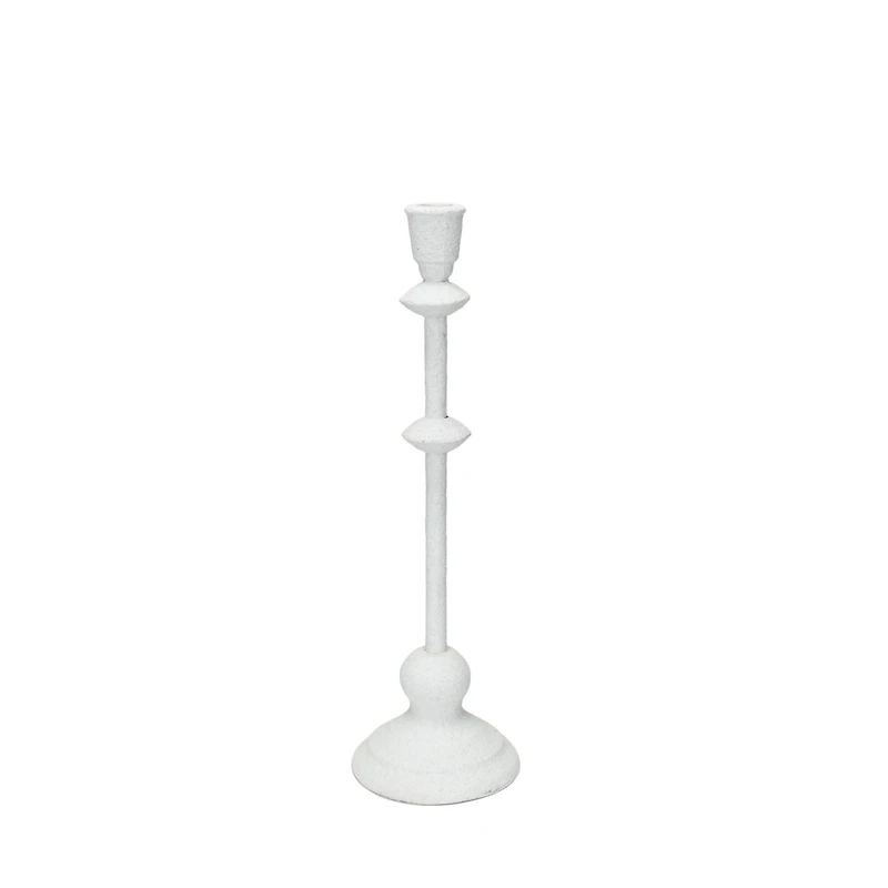 Hello Honey® Antique White Sand Finish Tall Metal Taper Candle Holder