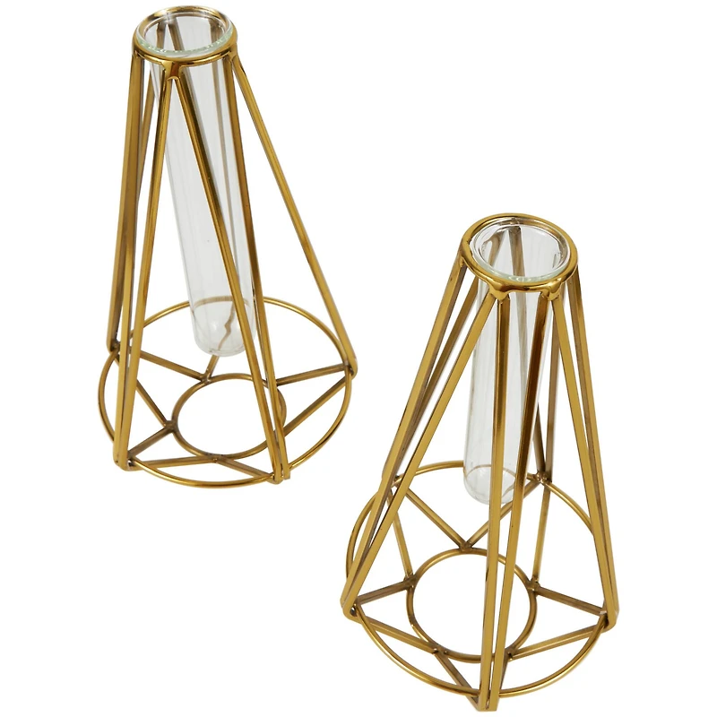 Gold Stainless Steel Geometric Test Tube Vase Set