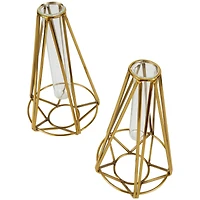 Gold Stainless Steel Geometric Test Tube Vase Set