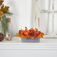 12" Pumpkin & Berries Autumn Harvest Arrangement In Washed Vase