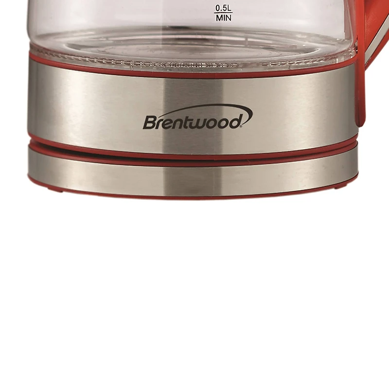 Brentwood 1.7L Red Cordless Tempered-Glass Electric Kettle