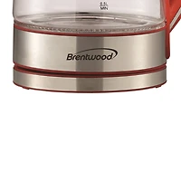 Brentwood 1.7L Red Cordless Tempered-Glass Electric Kettle