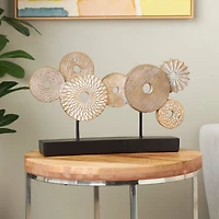 12" Beige Abstract Floral Circle Metal Sculpture Stand